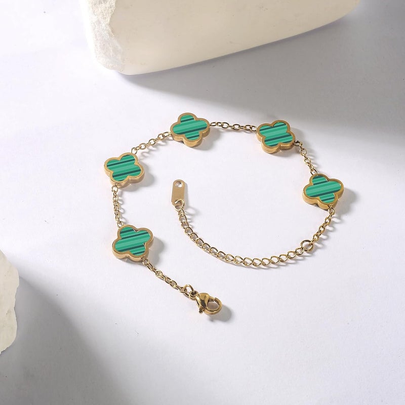 GRBeid double sided 18K Gold Plated Clover Bracelet for Women, Dupe Four Leaf Flower Lucky Chain Bangle, Cute Jewelry Gift for Her Mom Wife - Image 3